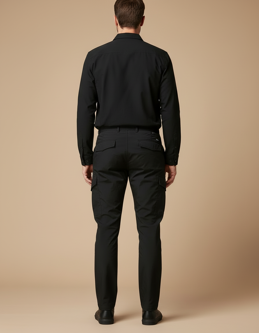 Pantalon Cargo Noir Coton Décontracté Multipoches Homme - Toile - vue 2