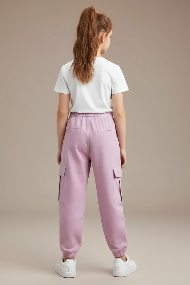 Pantalon Cargo Fille Rose Coton Multipoches Décontracté - Molleton - vue 2