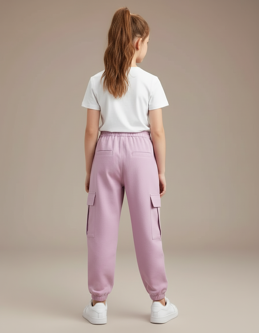 Pantalon Cargo Fille Rose Coton Multipoches Décontracté - Molleton - vue 2