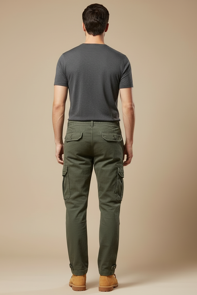 Pantalon Cargo Homme Vert Kaki Coton Multipoches - vue 2