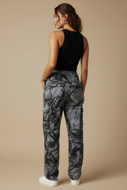 Pantalon Cargo Camouflage Ample Gris Multipoches Décontracté - Toile - vue 2