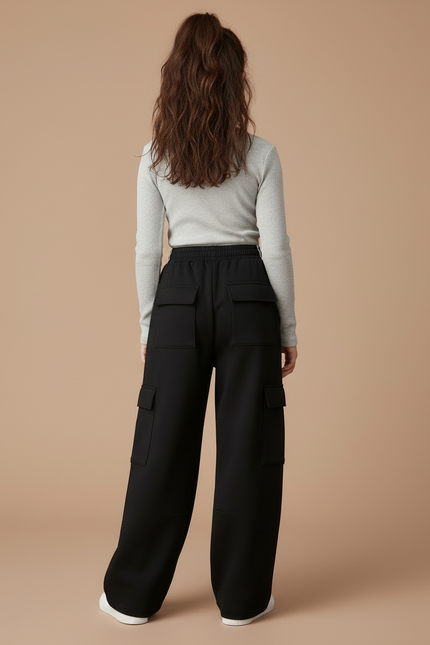Pantalon Cargo Noir Ample Fille Coton Décontracté - Molleton - vue 2