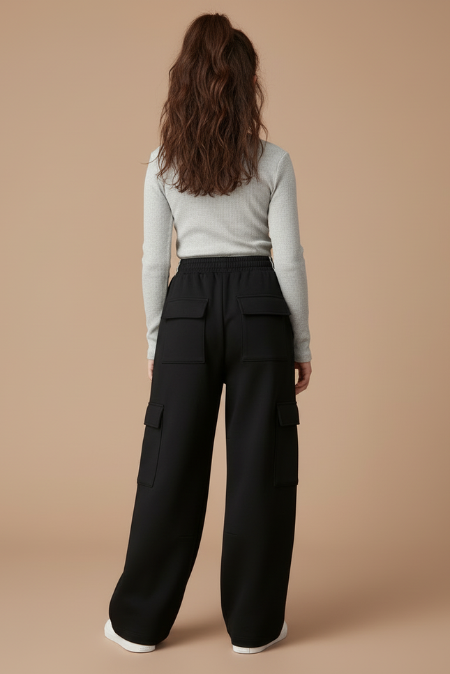 Pantalon Cargo Noir Ample Fille Coton Décontracté - Molleton - vue 2