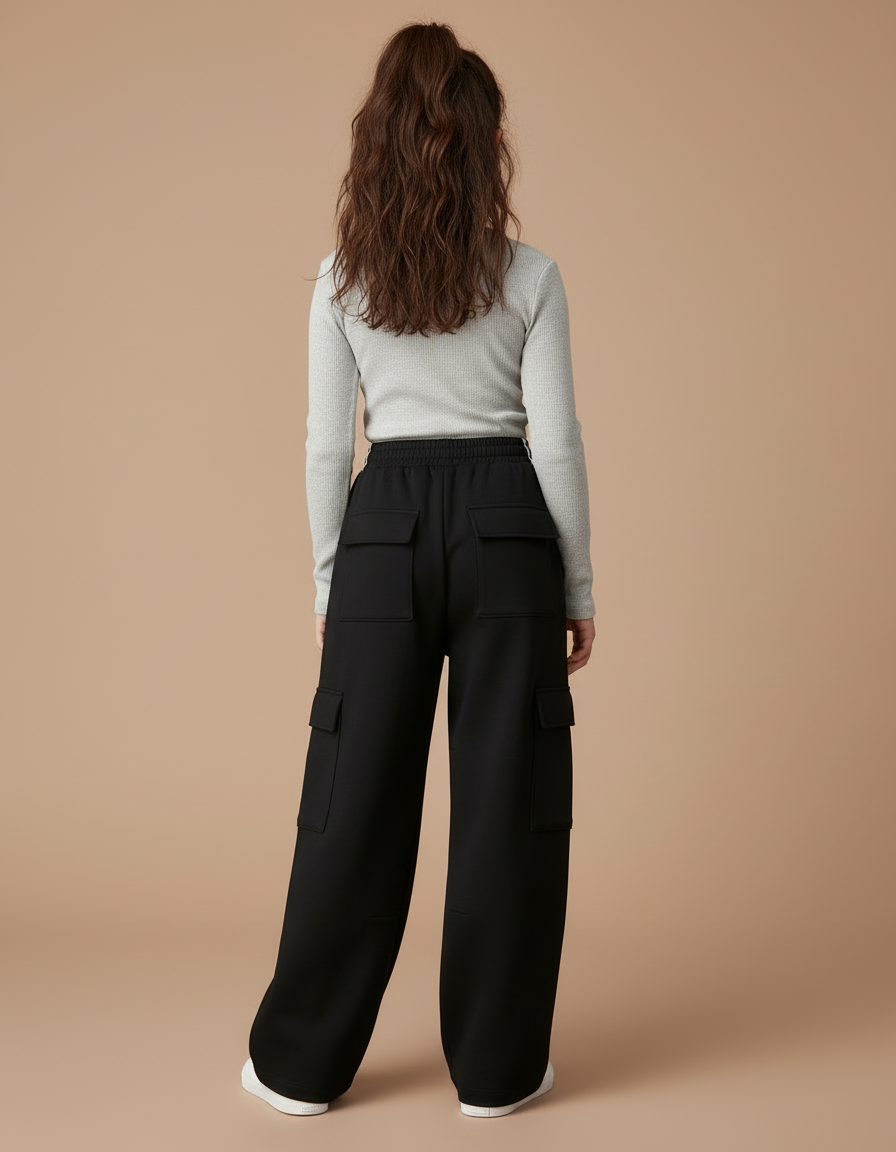 Pantalon Cargo Noir Ample Fille Coton Décontracté - Molleton - vue 2