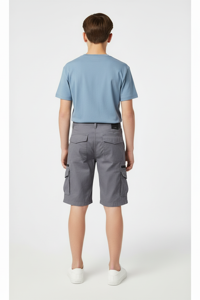 Pantalon Cargo Gris Coupe Droite Multipoches Enfant - Toile - vue 2