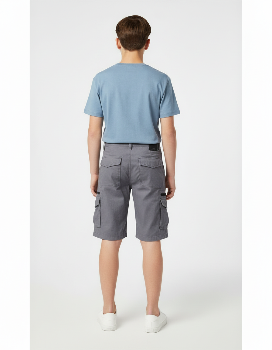 Pantalon Cargo Gris Coupe Droite Multipoches Enfant - Toile - vue 2