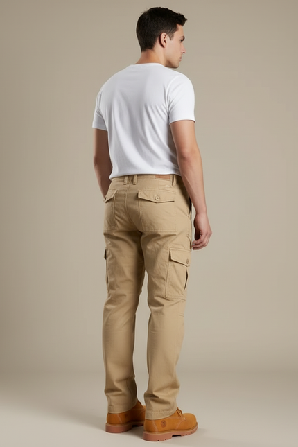 Pantalon Cargo Beige Coton Ample Multipoches Décontracté - vue 2