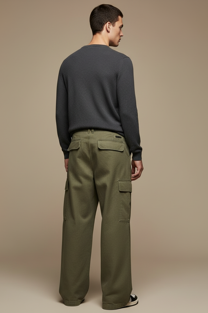 Pantalon Cargo Vert Kaki Ample Coton Décontracté Homme - vue 2