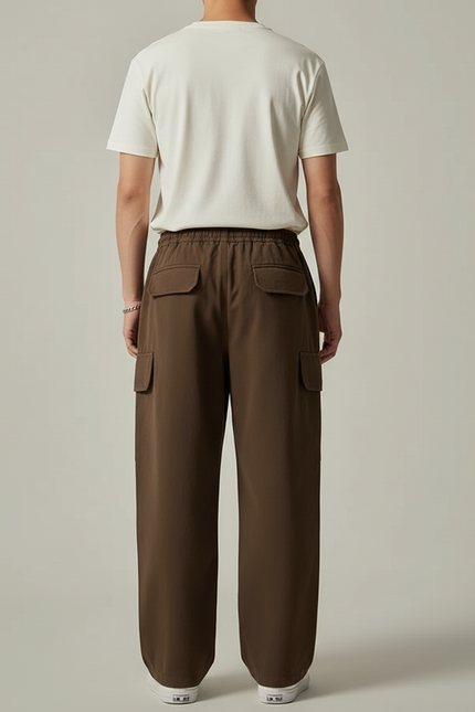 Pantalon Cargo Marron Ample Coton Poches Multiples Décontracté - Toile - vue 2