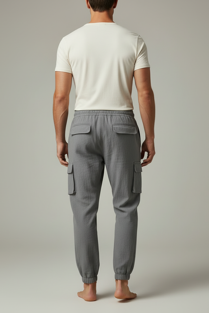 Pantalon Cargo Gris Coton Décontracté Multipoches Homme - Lin - vue 2
