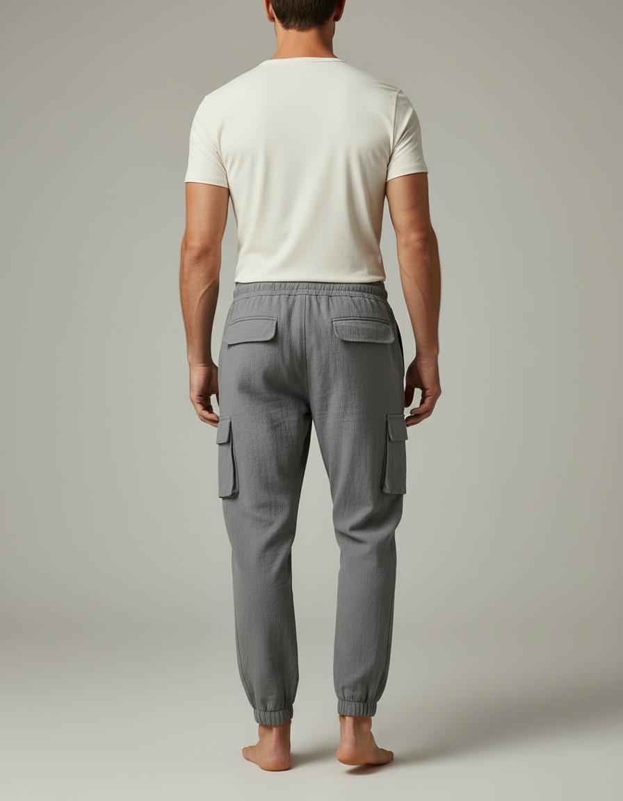Pantalon Cargo Gris Coton Décontracté Multipoches Homme - Lin - vue 2