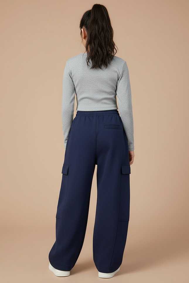 Pantalon Cargo Bleu Marine Ample Molletonné Enfant - vue 2