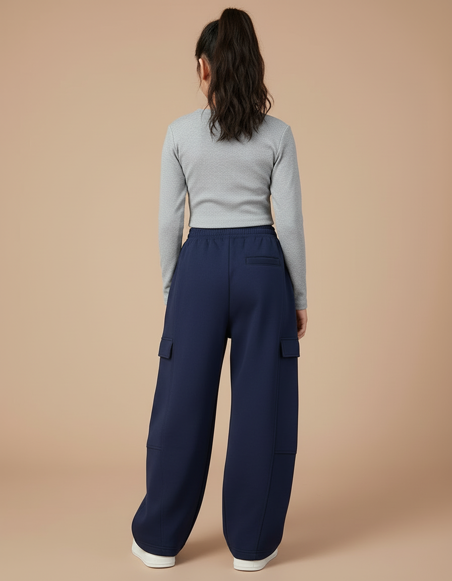 Pantalon Cargo Bleu Marine Ample Molletonné Enfant - vue 2