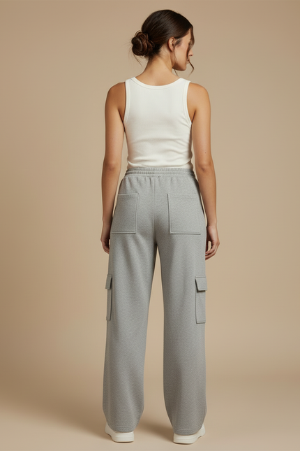 Pantalon Cargo Gris Ample Décontracté Molletonné - vue 2