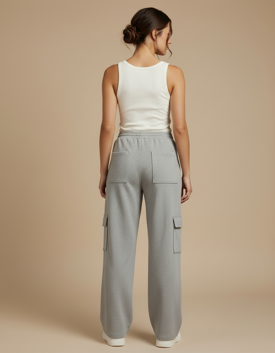 Pantalon Cargo Gris Ample Décontracté Molletonné - vue 2