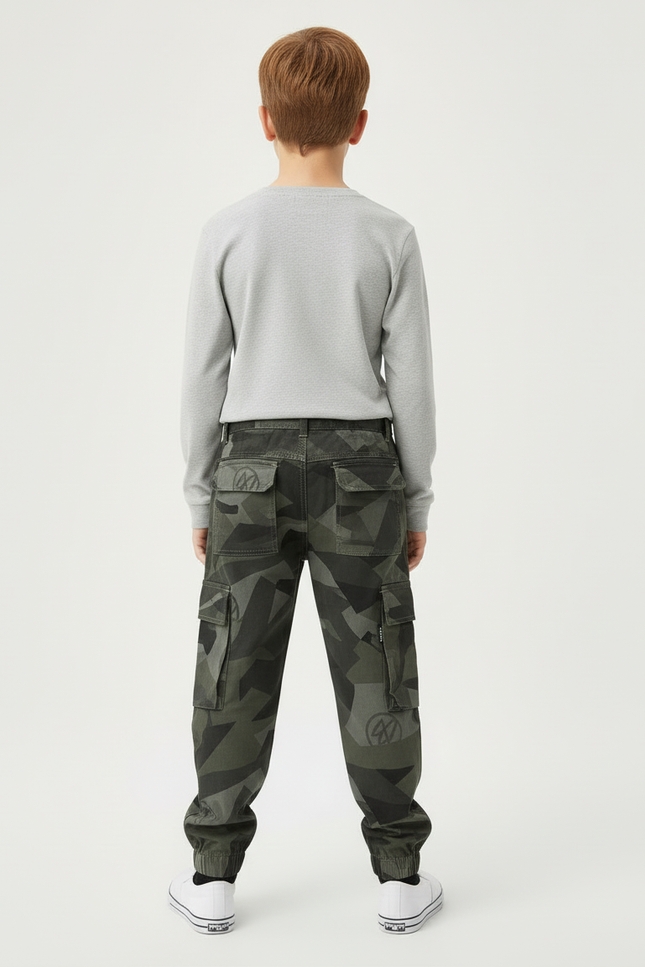 Pantalon Cargo Camouflage Vert Jogger Enfant Multipoches - Toile - vue 2