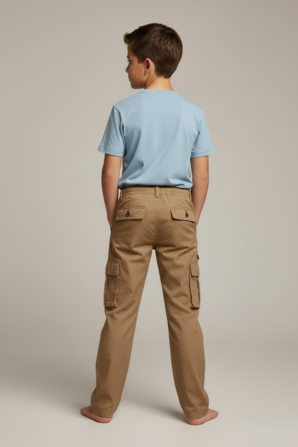 Pantalon Cargo Enfant Beige Multipoches Coton Décontracté - Kaki Gabardine - vue 2
