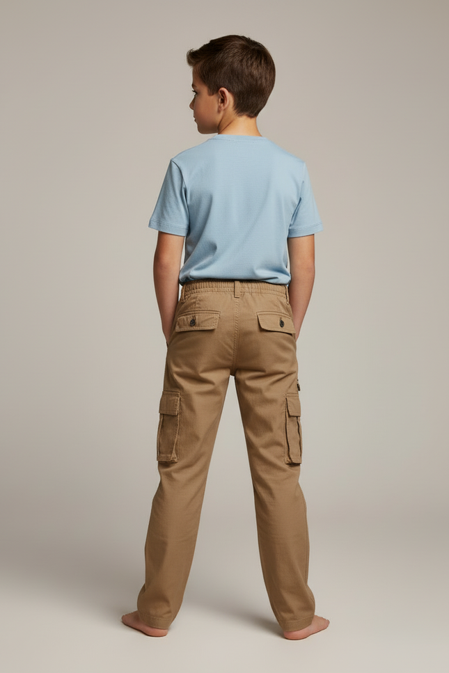 Pantalon Cargo Enfant Beige Multipoches Coton Décontracté - Kaki Gabardine - vue 2