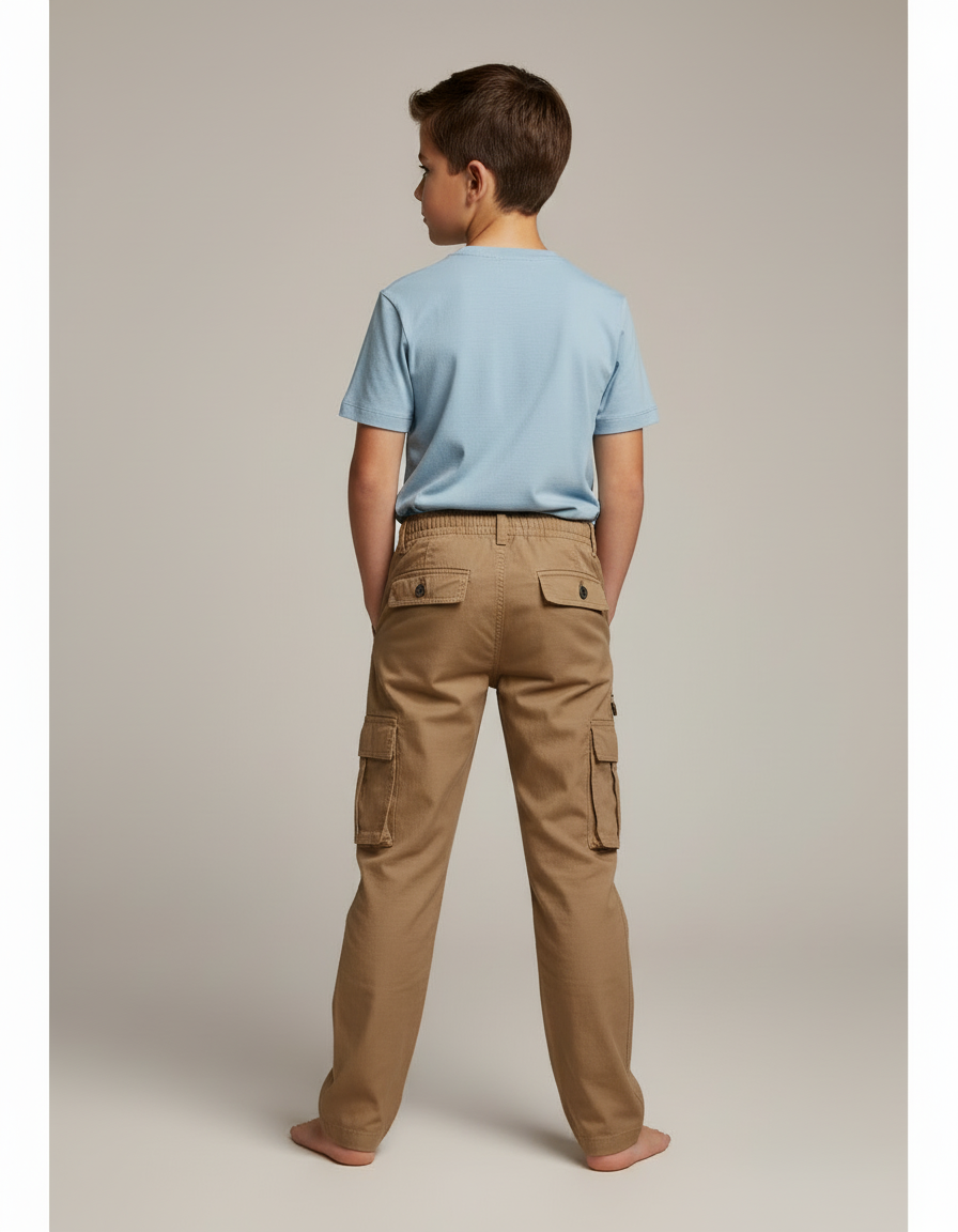 Pantalon Cargo Enfant Beige Multipoches Coton Décontracté - Kaki Gabardine - vue 2
