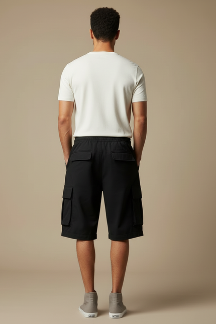 Pantalon Cargo Homme Noir Taille Élastique - Toile - vue 2