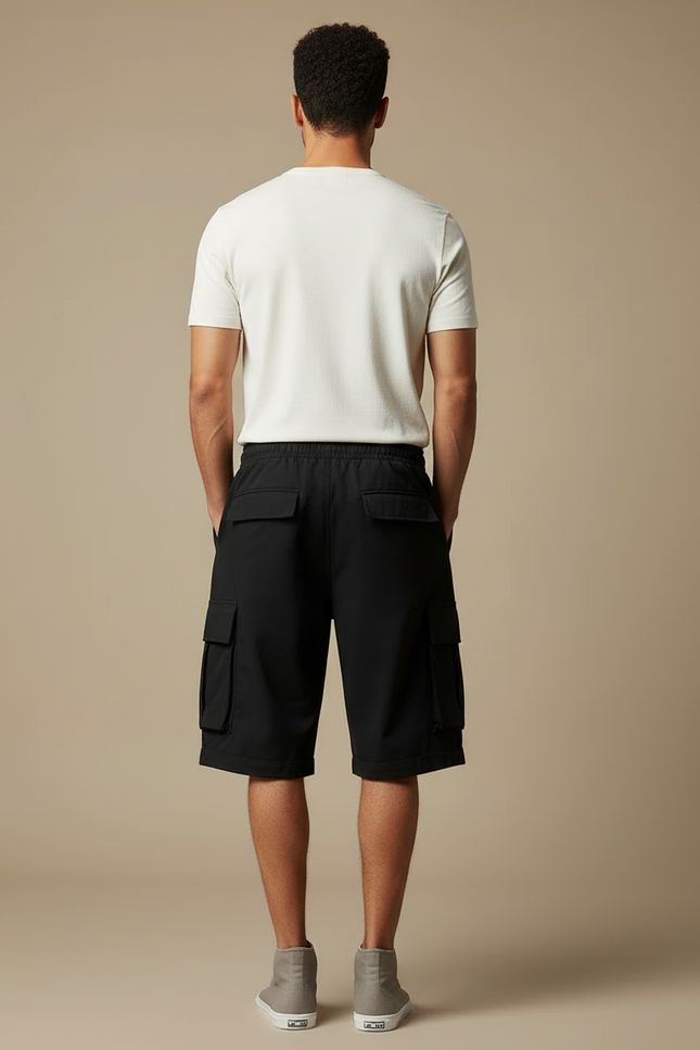 Pantalon Cargo Homme Noir Taille Élastique - Toile - vue 2