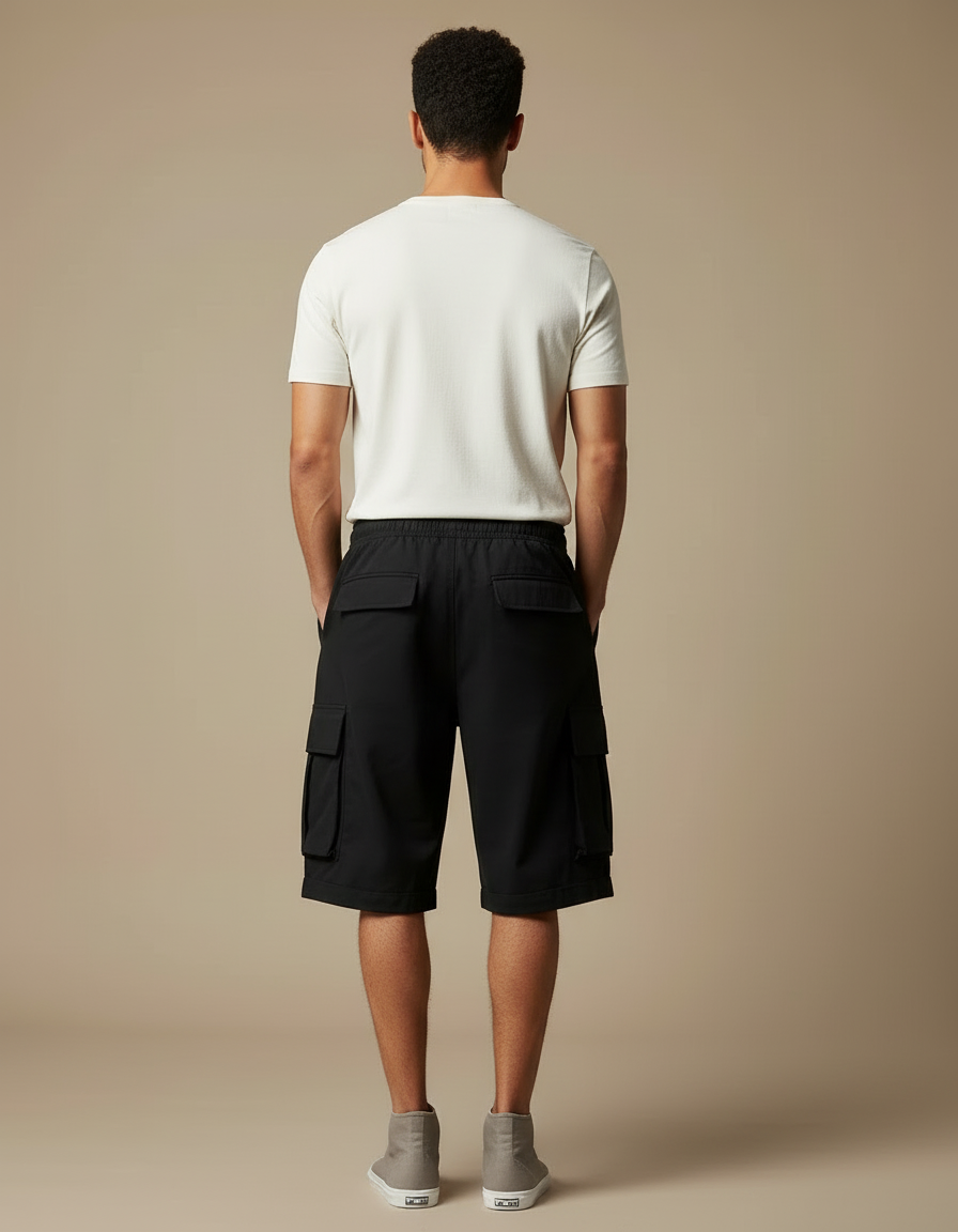 Pantalon Cargo Homme Noir Taille Élastique - Toile - vue 2