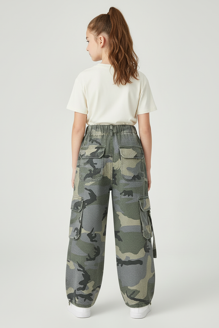Pantalon Cargo Camouflage Ample Poches Enfant - Multicolore Jean - vue 2