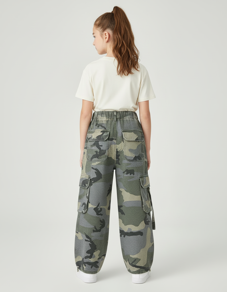 Pantalon Cargo Camouflage Ample Poches Enfant - Multicolore Jean - vue 2