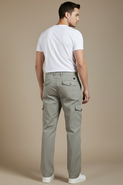 Pantalon Cargo Homme Gris Droit Coton Multipoches - Kaki - vue 2