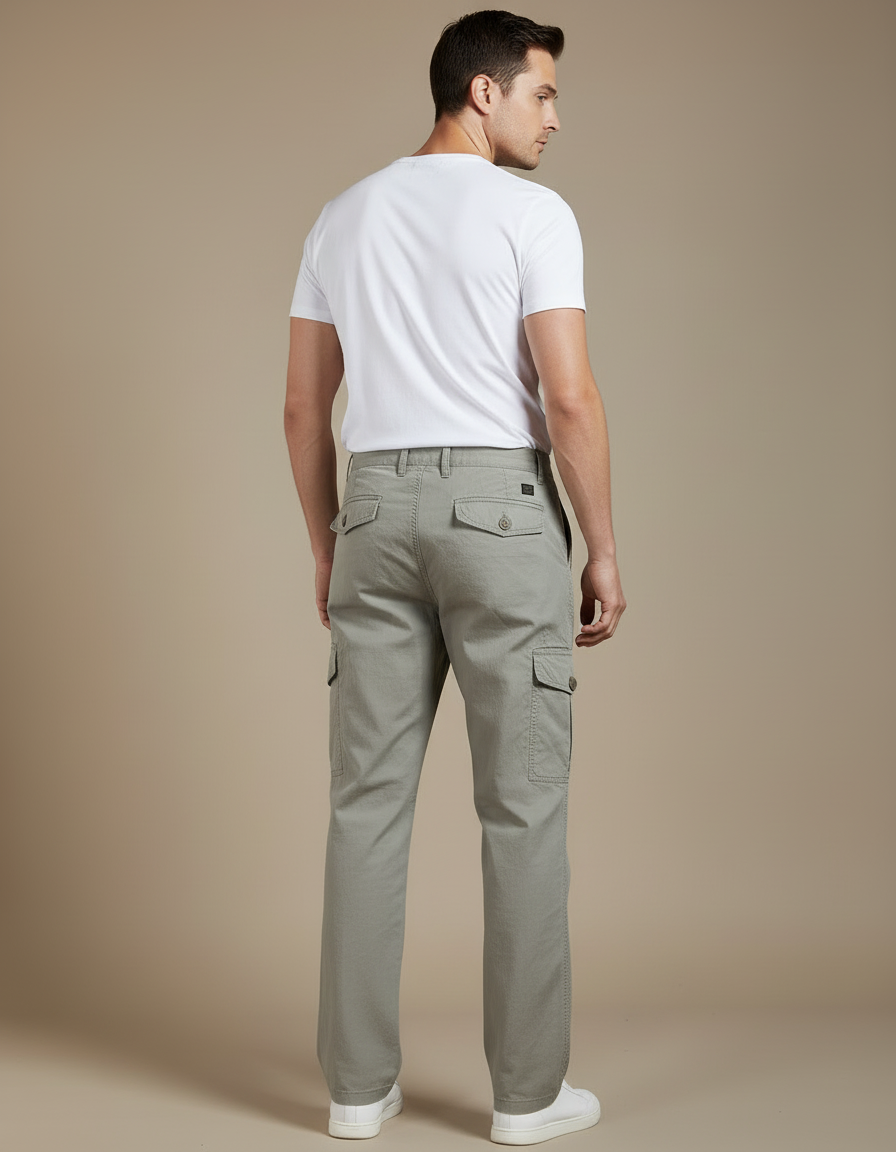 Pantalon Cargo Homme Gris Droit Coton Multipoches - Kaki - vue 2