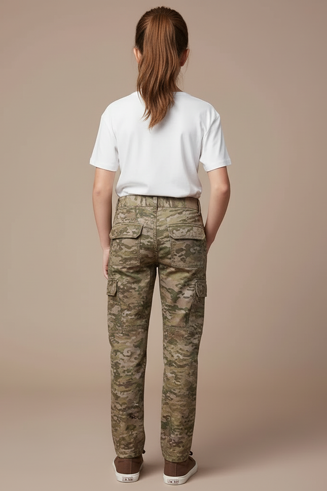 Pantalon Cargo Camouflage Enfant Slim Respirant - Multicolore Toile - vue 2