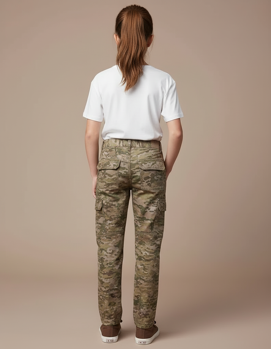 Pantalon Cargo Camouflage Enfant Slim Respirant - Multicolore Toile - vue 2