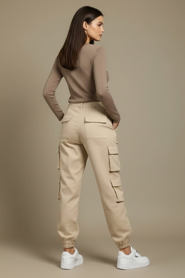 Pantalon Cargo Beige Multipoches Décontracté Femme - Gabardine - vue 2
