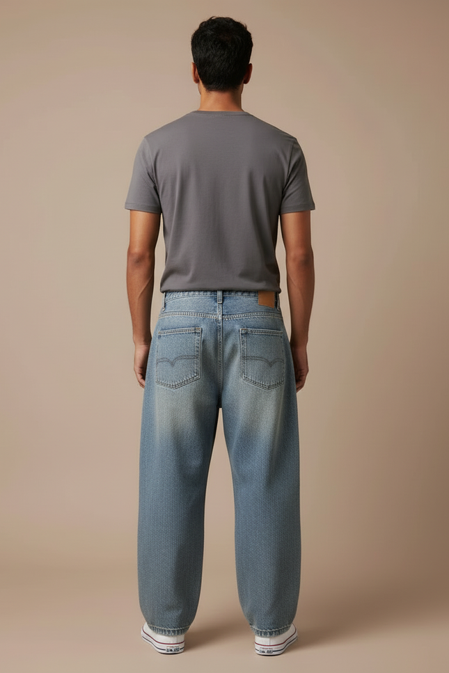 Pantalon Cargo Jean Ample Délavé Multipoches Homme - Bleu - vue 2