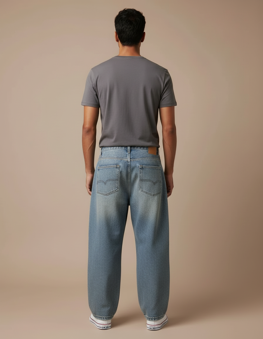 Pantalon Cargo Jean Ample Délavé Multipoches Homme - Bleu - vue 2