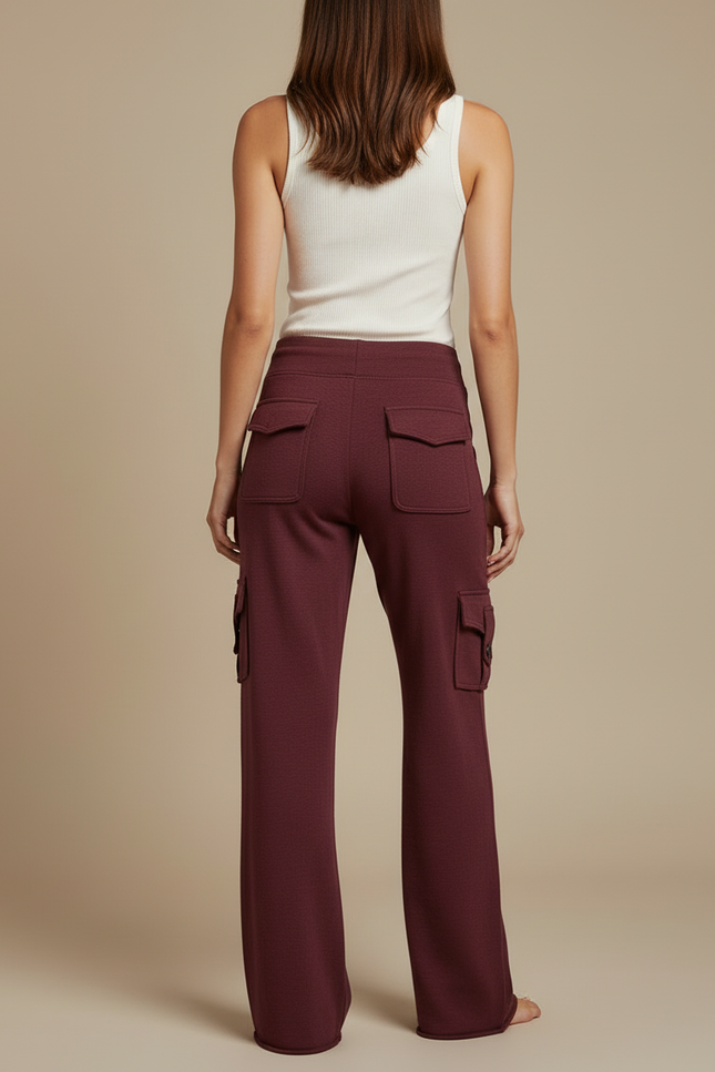 Pantalon Cargo Bordeaux Ample Molletonné Multipoches Femme - vue 2