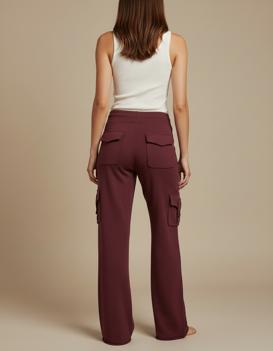 Pantalon Cargo Bordeaux Ample Molletonné Multipoches Femme - vue 2