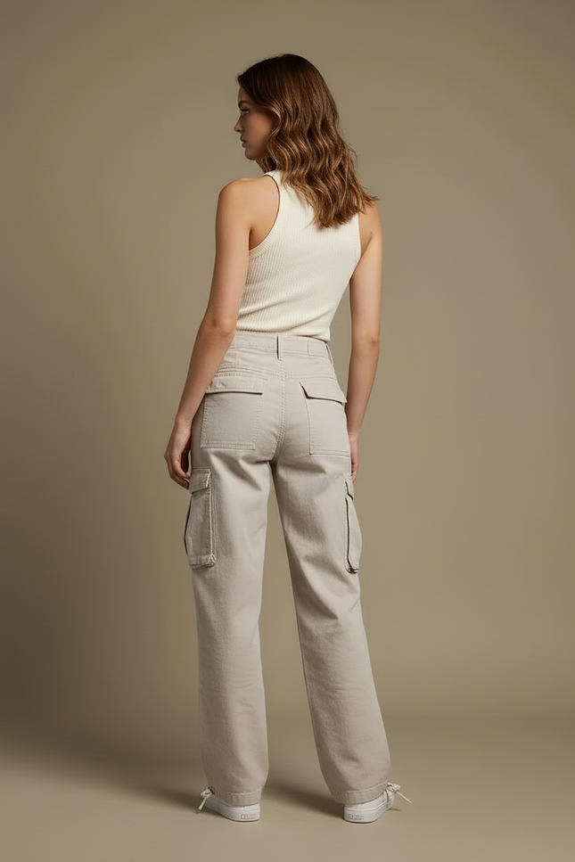 Pantalon Cargo Beige Droit Multipoches Décontracté Femme - Toile - vue 2