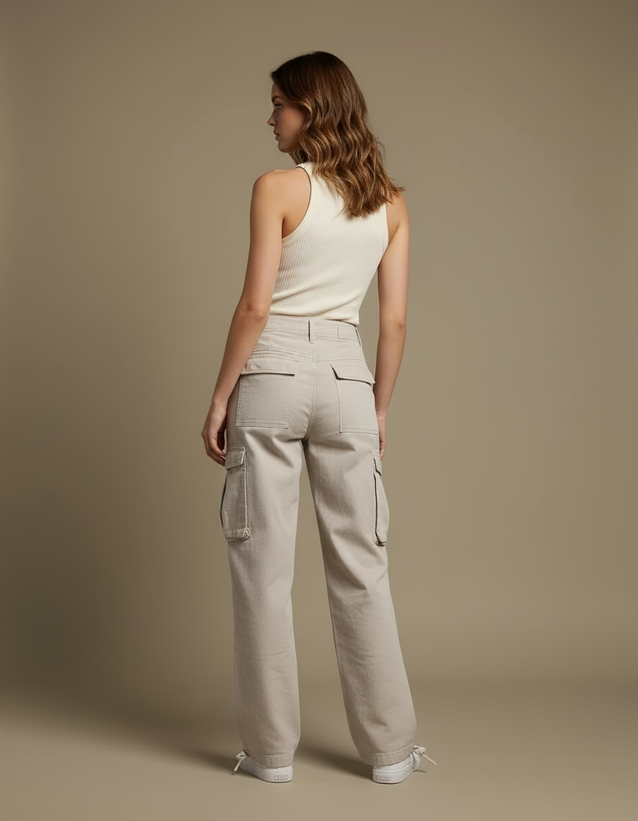 Pantalon Cargo Beige Droit Multipoches Décontracté Femme - Toile - vue 2