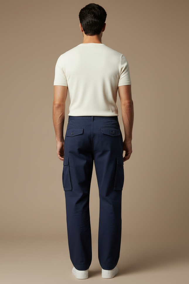 Pantalon Cargo Bleu Marine Ample Décontracté Coton - Toile - vue 2
