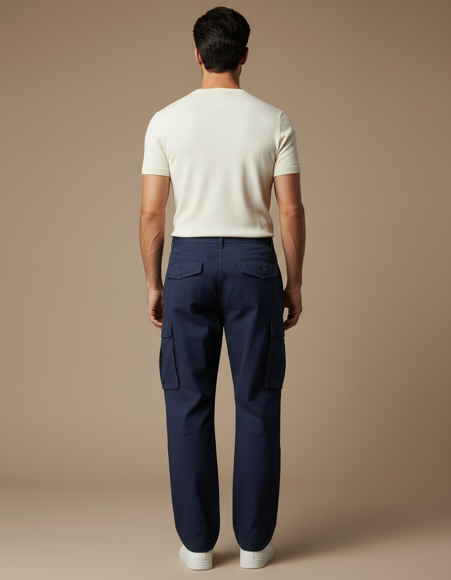 Pantalon Cargo Bleu Marine Ample Décontracté Coton - Toile - vue 2
