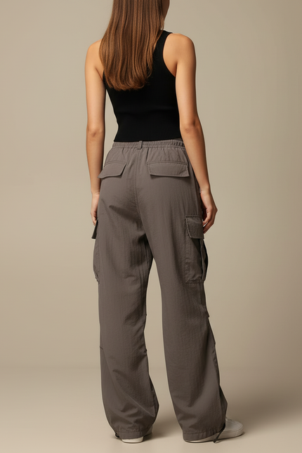 Pantalon Cargo Gris Ample Décontracté Poches - Polyester - vue 2