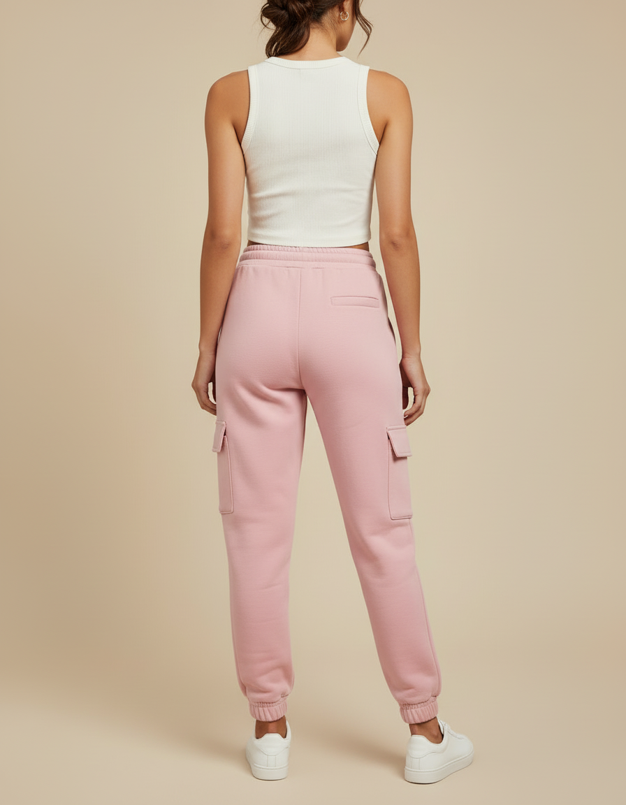 Pantalon Cargo Rose Molletonné Ample Décontracté Femme - vue 2