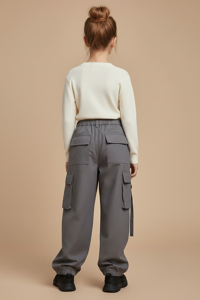 Pantalon Cargo Gris Ample Décontracté Élastique Fille - Gabardine - vue 2