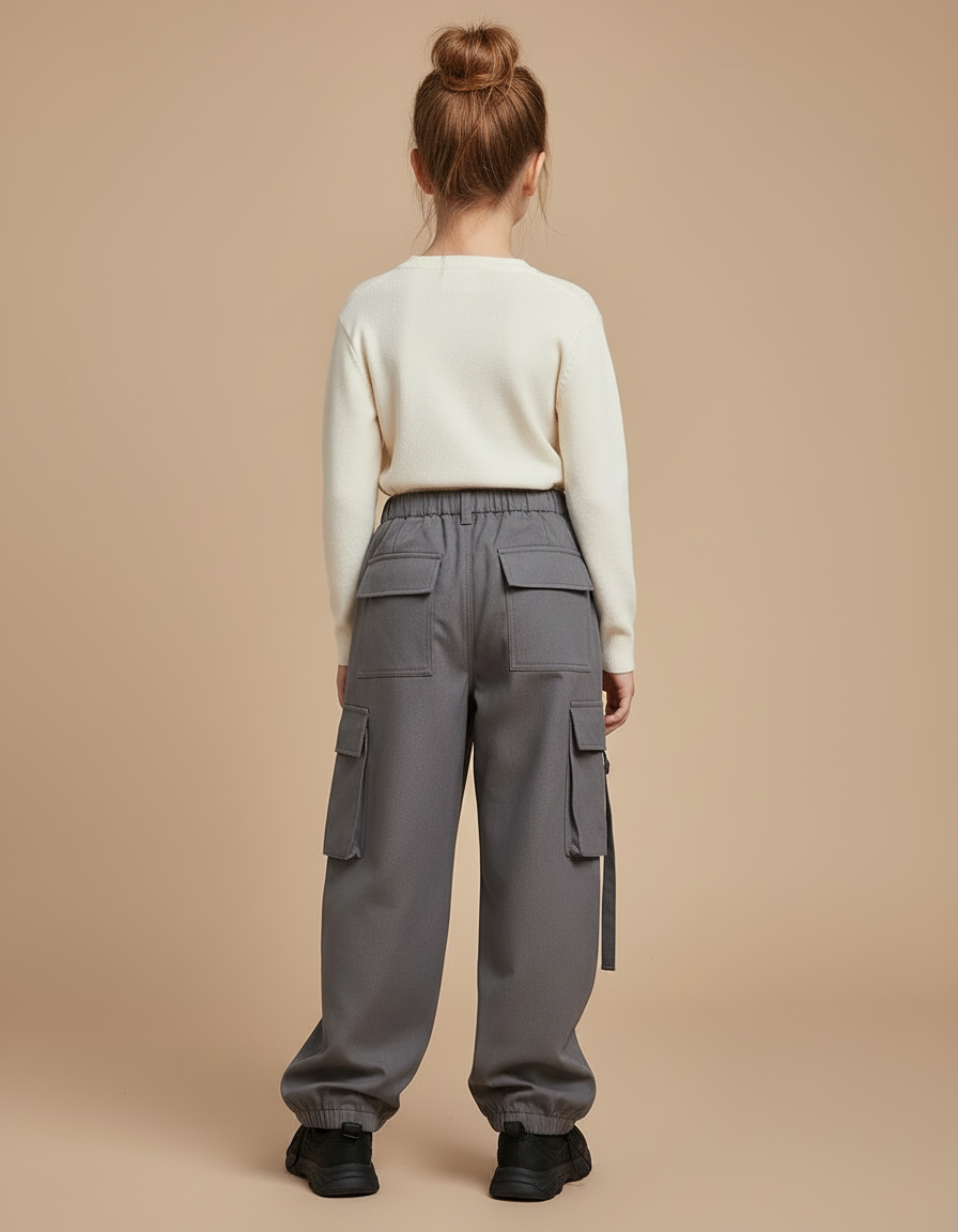 Pantalon Cargo Gris Ample Décontracté Élastique Fille - Gabardine - vue 2