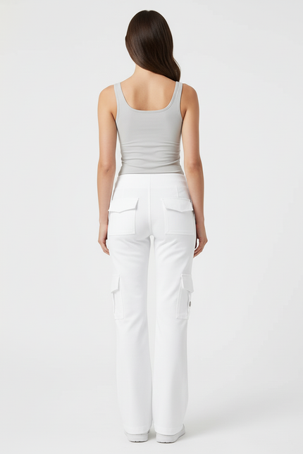 Pantalon Cargo Blanc Coupe Droite Décontracté Poches - Toile - vue 2