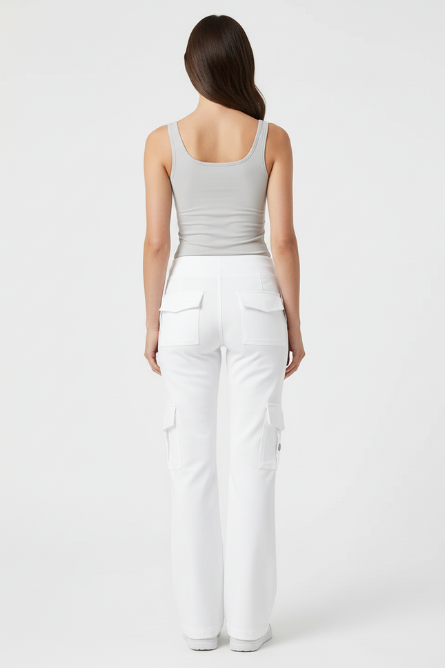 Pantalon Cargo Blanc Coupe Droite Décontracté Poches - Toile - vue 2