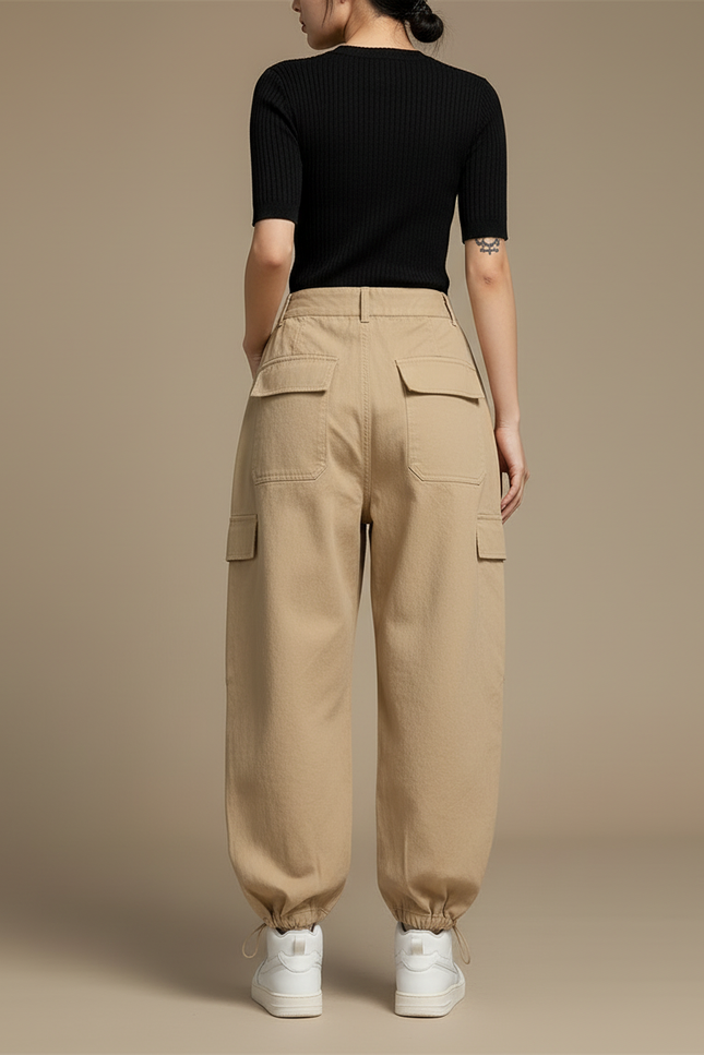 Pantalon Cargo Beige Ample Multipoches Décontracté - Coton - vue 2