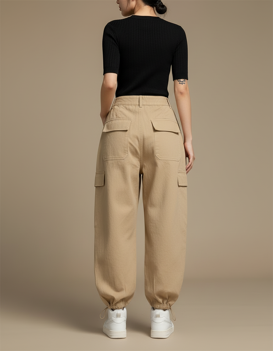 Pantalon Cargo Beige Ample Multipoches Décontracté - Coton - vue 2