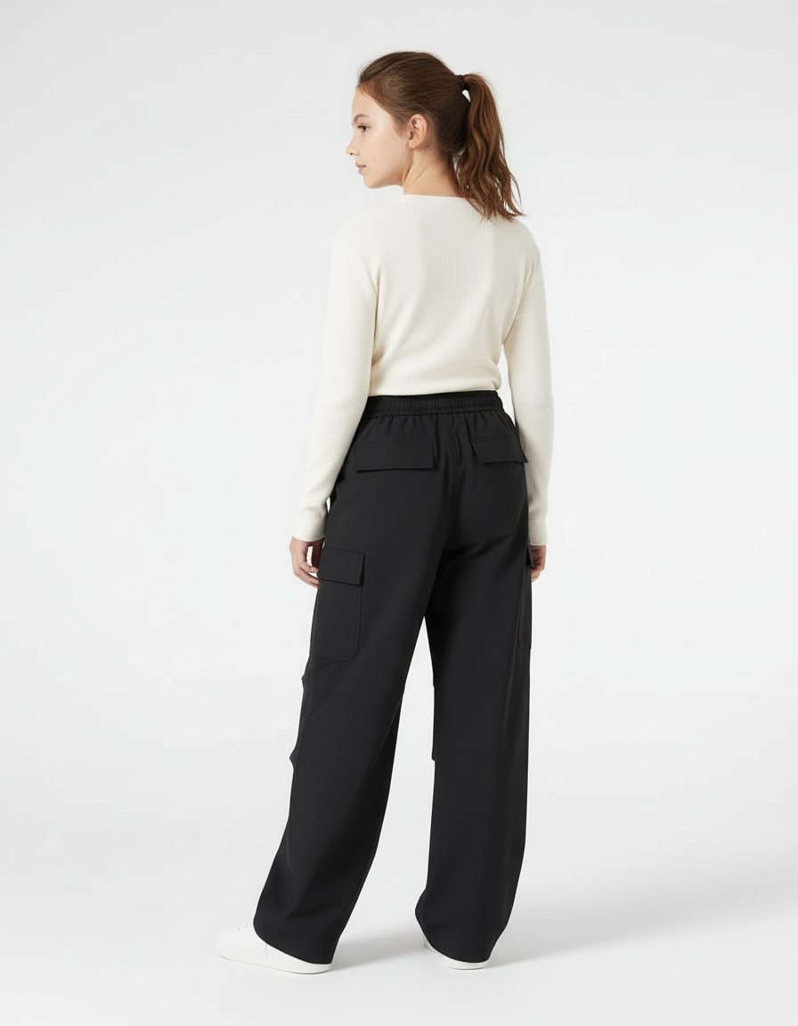 Pantalon Cargo Fille Noir Parachute Softshell - Polyester - vue 2